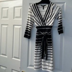 BCBG Silk Black and White Printed Cocktail Dress - Size Small